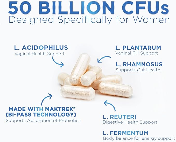 Women Probiotics For Digestive Health With 50 Billion CFU - Multi Strains Womens Probiotic With Acidophilus For Daily Vaginal & Urinary Health Support, Immune Support, Shelf Stable - 120 Capsules