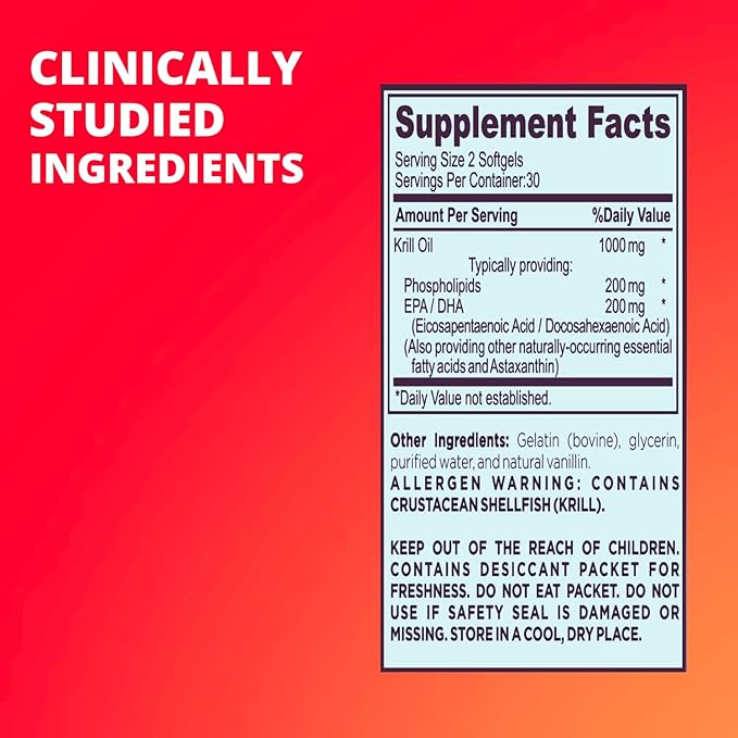 Premium 1000mg Antarctic Krill Oil Omega-3, EPA, (2 Bottles, 120 Softgels)