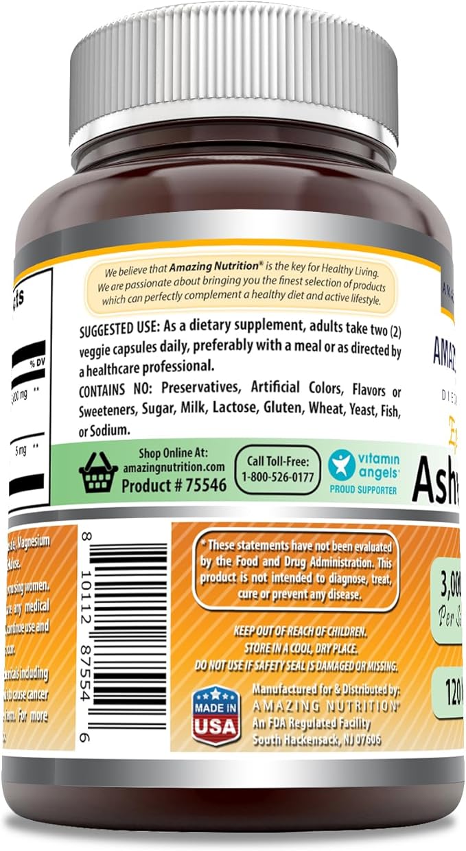 Amazing Formulas Ashwagandha Extract Supplement 3000 Mg 120 Veggie