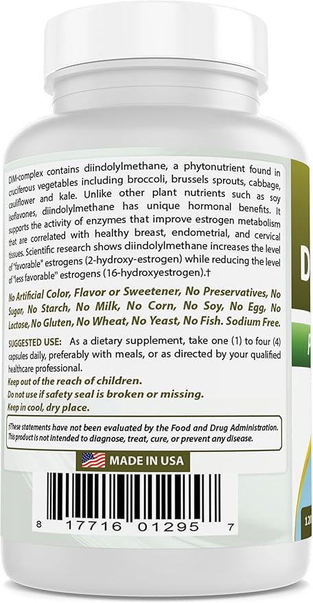 Best Naturals DIM Supplement 100 mg 120 Capsules, DIM for Estrogen Metabolism & Balance, For Menopause, Body Building, PCOS & Hormonal Acne