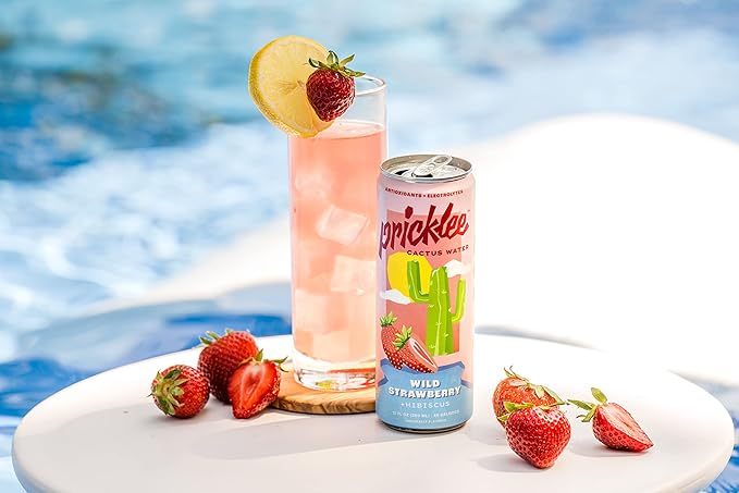 Pricklee Wild Strawberry Cactus Water - Packed With Antioxidants, Electrolytes, Vitamin C - Natural Sports Drink for Immunity, & Recovery - Non-Sparkling, Low-Sugar, Low-Calorie, No Caffeine