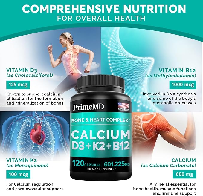 PrimeMD 4-in-1 Calcium Supplement for Women 600mg with D3 K2 K2 5000IU 5000IU Supplement (240 Count)