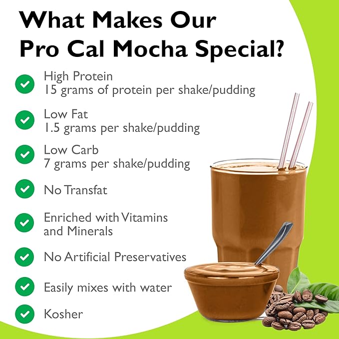 Pro-Cal Pudding/Shake Mix, Low Calorie Protein 15g Protein, 7 Packets