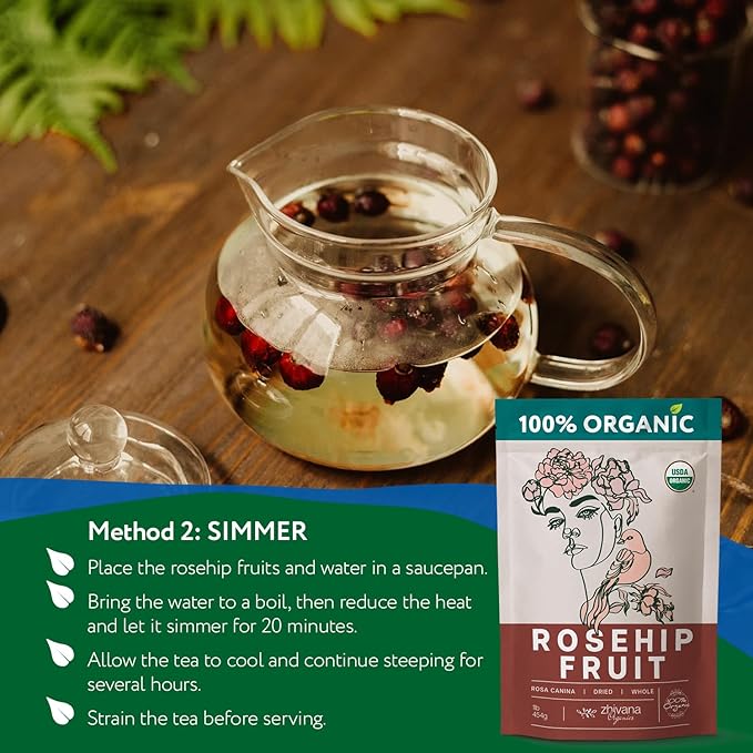 Organic Dried Rose Hips (16 oz.) - Rosehip Tea Organic - Rosehips Dried Organic - Rose Hips Dried - Immune Support - Herbal Tea for Kids & Adults - Caffeine-Free Tea