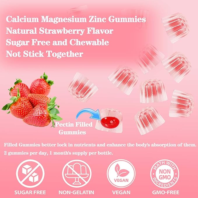 Calcium Magnesium Zinc Gummies with Vitamin D3 & K2 High