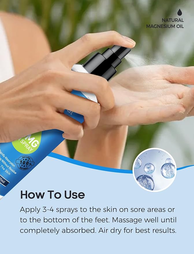 Pure Magnesium Oil Spray for Feet,Ideal Gift for Sleep & Muscle Relaxation,Better Sleep,Rapid Absorption,Quick Drying Without Residue-Unflavored