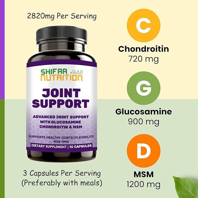 Halal Joint Support Supplement w/Glucosamine Chondroitin MSM 2820mg 30 30 Servings
