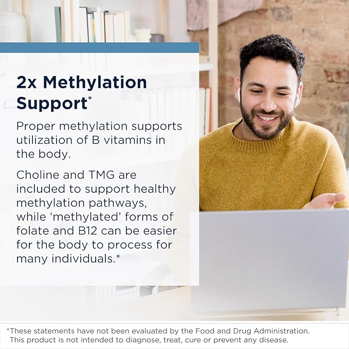 Designs for Health Methylated Vitamin B Complex B12 Vitamins, B1, B3, B3, Niacin, B6, Folate (120 Capsules)