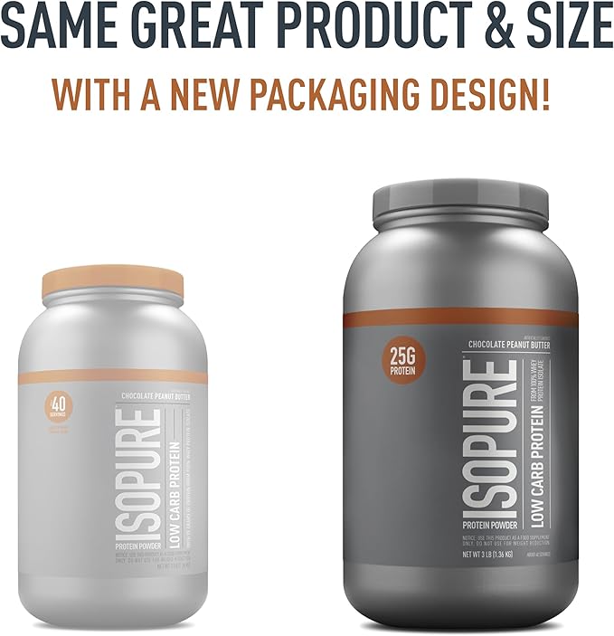 Isopure Low Carb 100% Pure Whey Isolate Protein Powder, Lactose Free, Gluten Free, With Vitamins, Chocolate Peanut Butter, 25g Protein Per Serving, 3 Lbs, 40 Servings