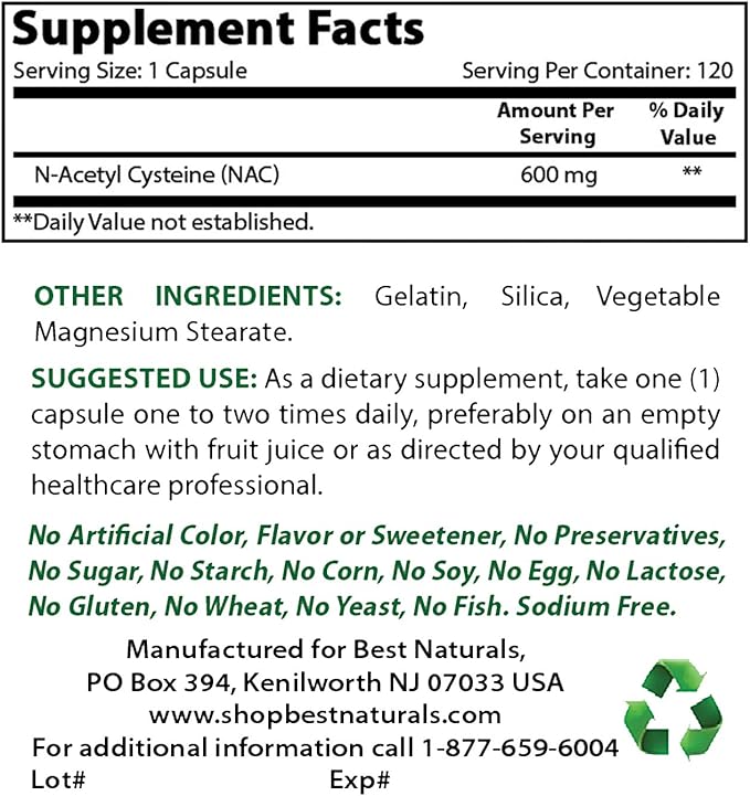 Best Naturals NAC 600 mg 120 Capsules