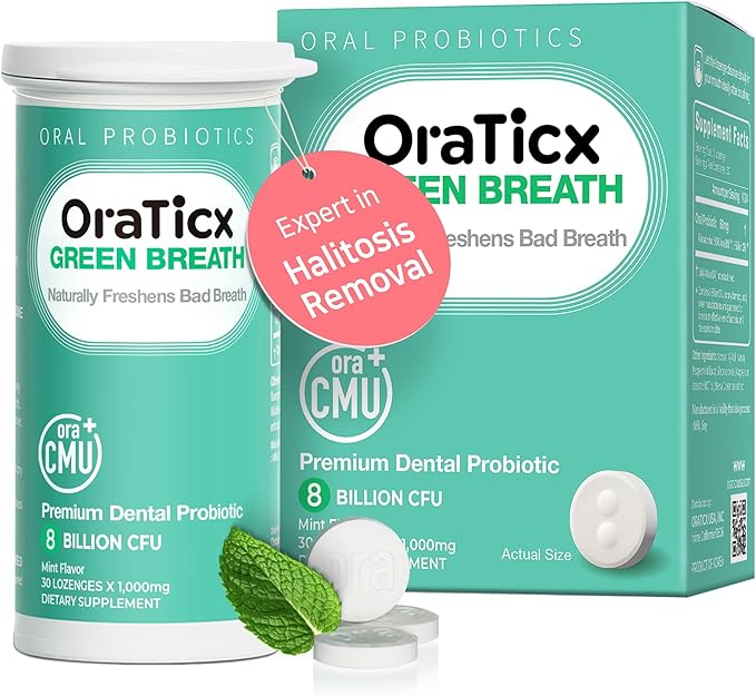 Green Breath Oral Care Probiotics, Naturally Support Freshens Bad Breath & Healthy Mouth, Dental Probiotic Supplement 8 Billion CFU, Mint Flavor 30 Lozenges 1-PK