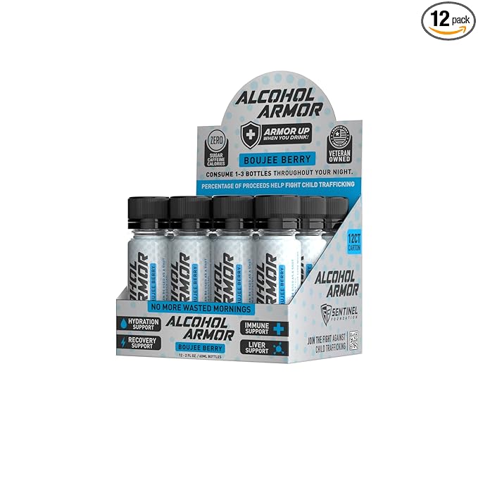 Alcohol Armor Boujee Berry Elixir - Hydration Support, Essential Vitamins and Electrolytes, Vitamin B12, Milk Thistle - 12 Pack