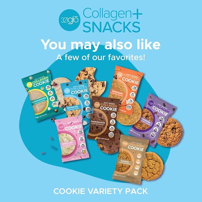 321glo Collagen Cookies | Soft Baked, High Protein Cookies | Low Carb, Low Sugar | Keto Snack for Women, Men, & Kids | 12 Pack (Chocolate Chip)