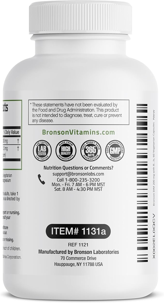 Bronson DIM 200 MG Supplement Diindolymethane with BioPerine for Enhanced Absorption, Estrogen Metabolism & Maintains Balanced Hormone Levels, 60 Vegetarian Capsules