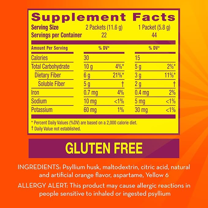 Metamucil On-The-Go, Daily Psyllium Husk Powder 4-in-1 Fiber 44 Packets