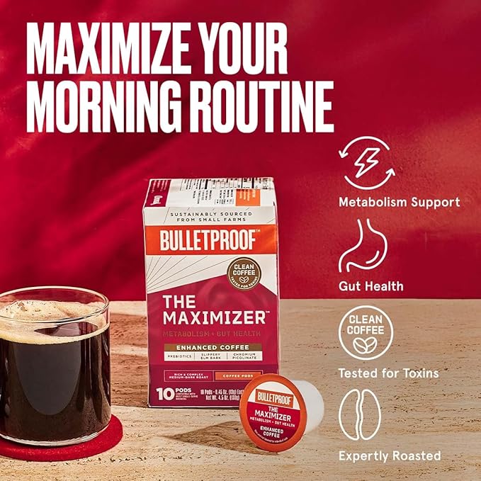 Bulletproof The Maximizer Single-Serve Coffee Pods, 10 Count, Clean Coffee with Metabolism and Gut Health Support