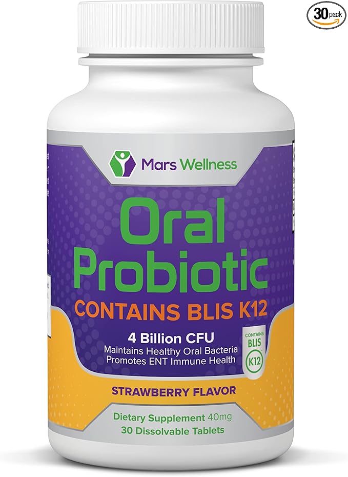 Oral Probiotic Supplement with BLIS K12 4 Billion CFU - Now Dairy Free - Doctor Formulated 30 Day Supply Bottle for Bad Breath, Strep, Cavities, Gum and Oral and Dental Health - Sugar Free - USA Made
