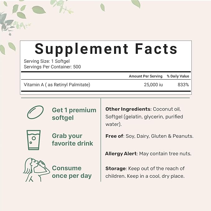 Micro Ingredients Maximum Strength Vitamin A 25000 IU 500 Softgels