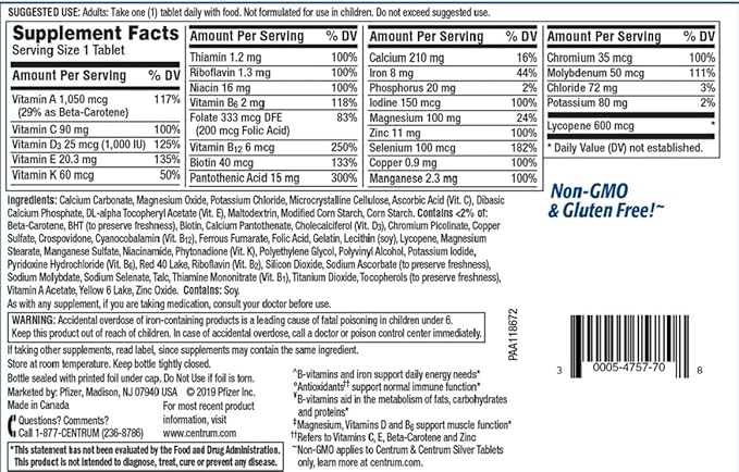 Centrum Multivitamin for Men, Multivitamin/Multimineral Supplement D3, B 250 Count