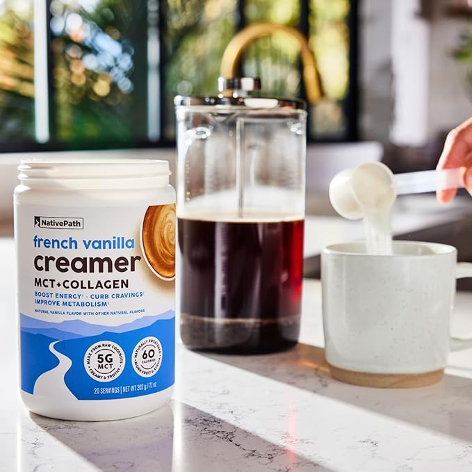 NativePath Keto Coffee Creamer Powder French Vanilla — Keto-Friendly, Non-Dairy & Low Sugar Creamer. Made with Grass-fed Collagen Protein Powder, MCT Oil & Monk Fruit. Soy & Gluten Free (7.1 OZ)