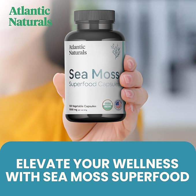 Atlantic Naturals Organic Sea Moss Capsules | Immune System, Thyroid Health, Beautiful Skin and Digestion Multivitamin Supplement | 120 Irish Sea Moss Capsules | Better Than Gel Powder