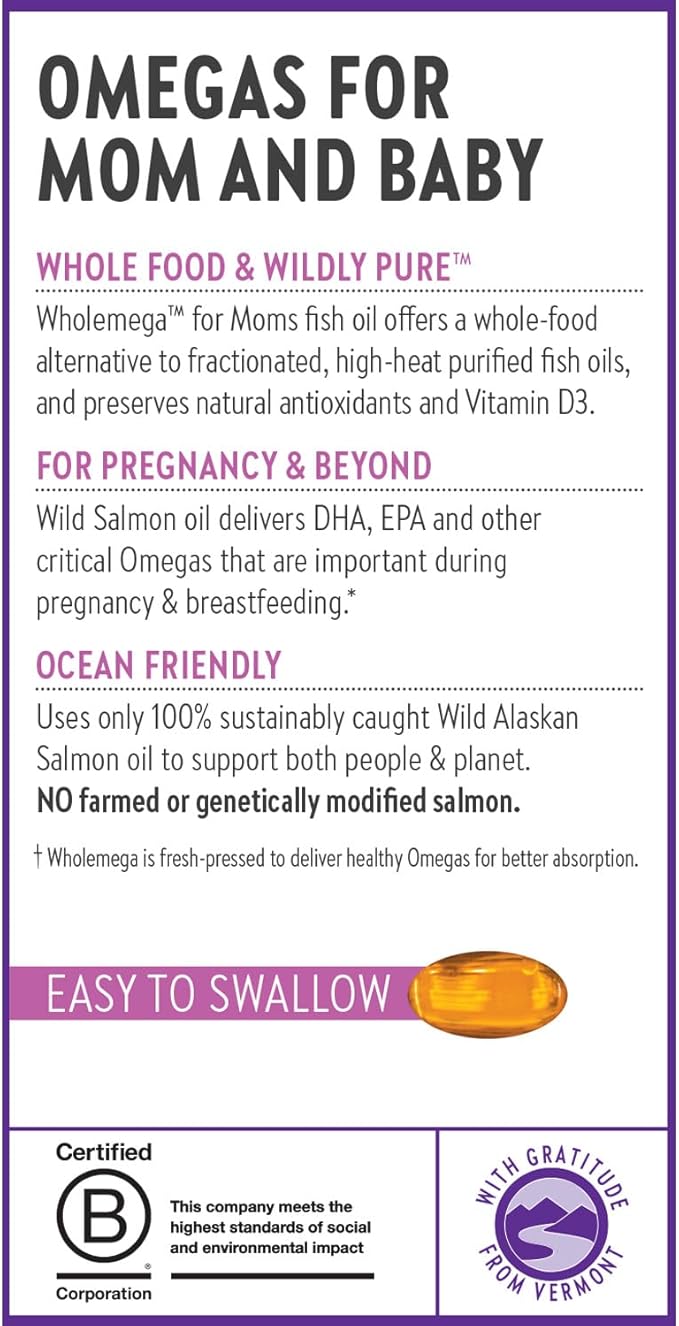 New Chapter Wholemega for Moms Fish Omega-3 + D3 for 90 ct, 500mg Softgels