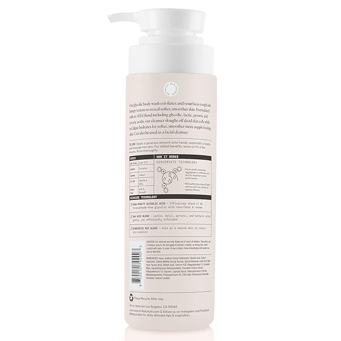 Naturium The Smoother Glycolic Acid Exfoliating Body Wash, Soft & Smoothing Cleanser, 16.9 oz