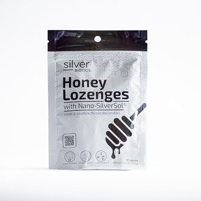 Silver Biotics Colloidal Silver Lozenges | 60 PPM Ag₄O₄ SilverSol | Immune Support + Throat Soothing Lozenges | Honey | 21 Count