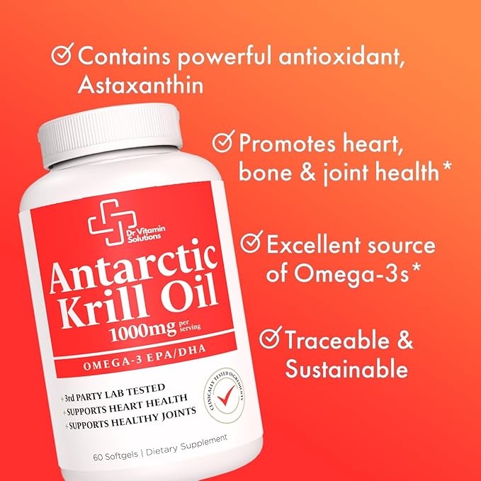 Premium 1000mg Antarctic Krill Oil Omega-3, EPA, (2 Bottles, 120 Softgels)