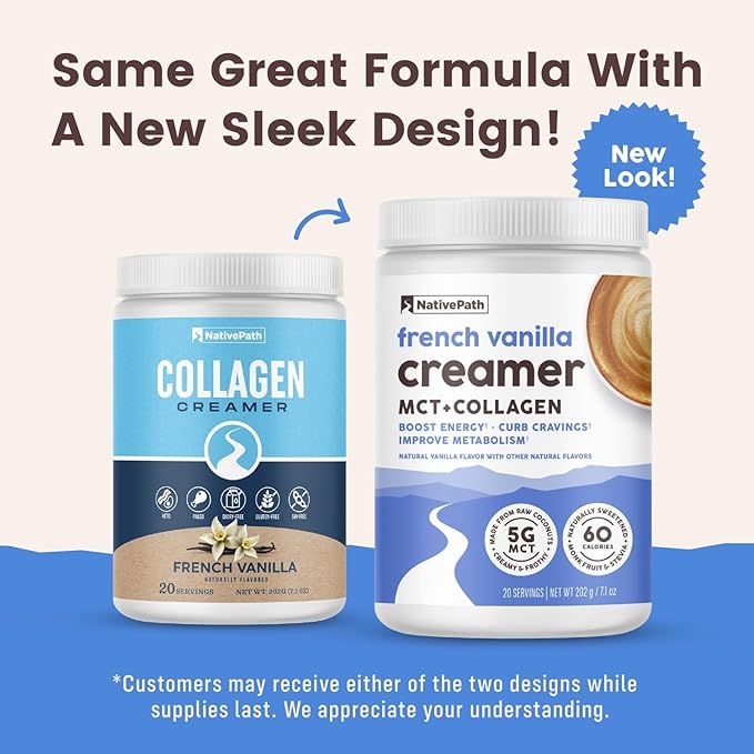 NativePath Keto Coffee Creamer Powder French Vanilla — Keto-Friendly, Non-Dairy & Low Sugar Creamer. Made with Grass-fed Collagen Protein Powder, MCT Oil & Monk Fruit. Soy & Gluten Free (7.1 OZ)