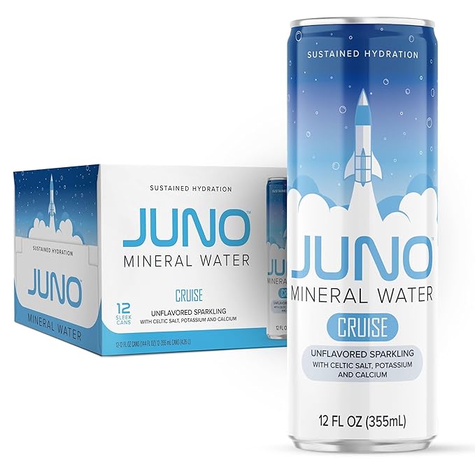 JUNO Cruise Unflavored Sparkling Mineral Water with Celtic Salt, Potassium, and Calcium, Premium Hydration Drink, 12 Pack
