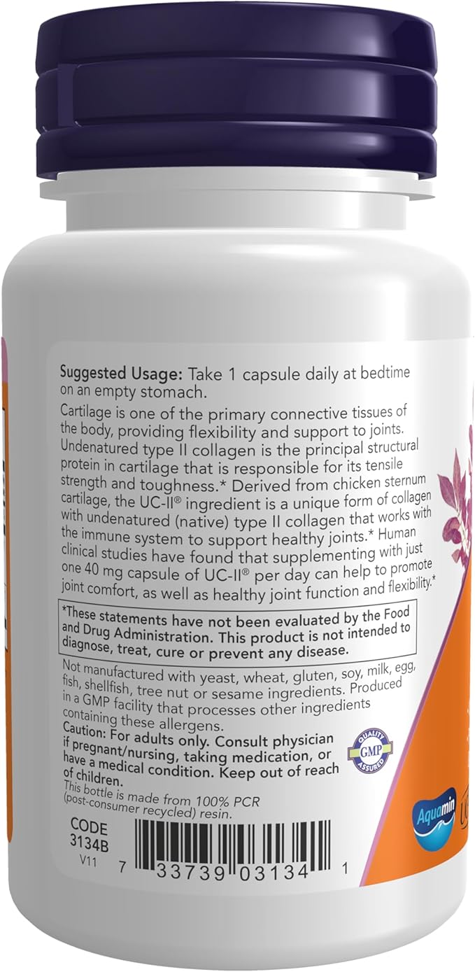 NOW Supplements, UC-II Type II Collagen 60 Veg