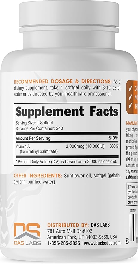 Bucked Up Vitamin A 10000IU Per (240 Servings, 240 Softgels)
