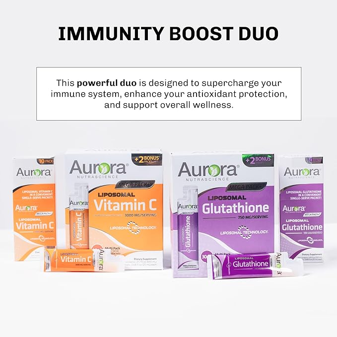 Aurora Nutrascience Mega-Liposomal Liquid Glutathione, Immune System Support, Antioxidant, 750 mg per Serving, 32 Packets, Non-GMO, Sugar-Free, 21.7 fl oz (640 mL)