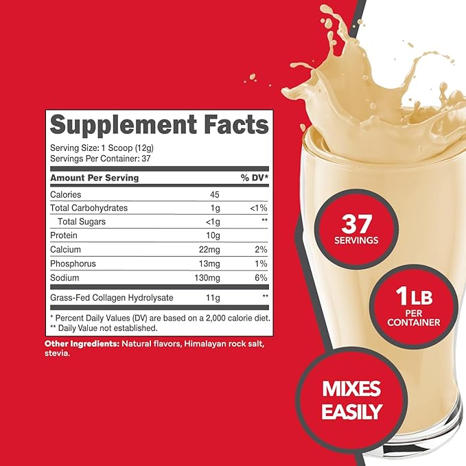 Ketologic Grass Fed Collagen Hydrolysate Powder (1 LB) 37 Servings, 11 G 10 G