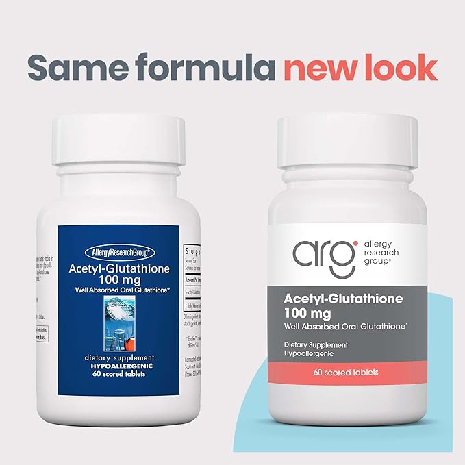 Allergy Research Group Acetyl-Glutathione - S-Acetyl-L-Glutathione, Well Absorbed, Oral Glutathione, Immune Support, 100 mg Supplement, Hypoallergenic, Scored Tablets - 60 Count
