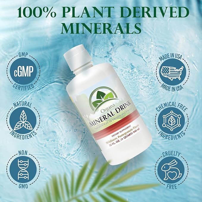 The Best Plant Derived Major & Trace Minerals Supplement - 32 Flow Ounces of Plant Based Minerals - 100% Pure & Natural (Wildberry Pomegranate)