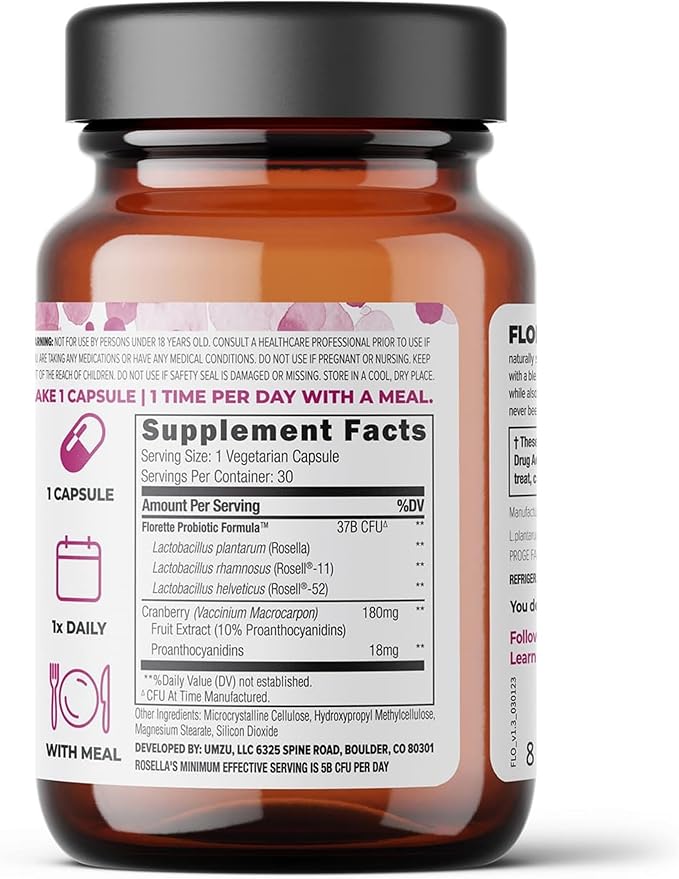 UMZU Florette Vaginal Probiotic Supplement 37B CFU (30 Day 30 Capsules)