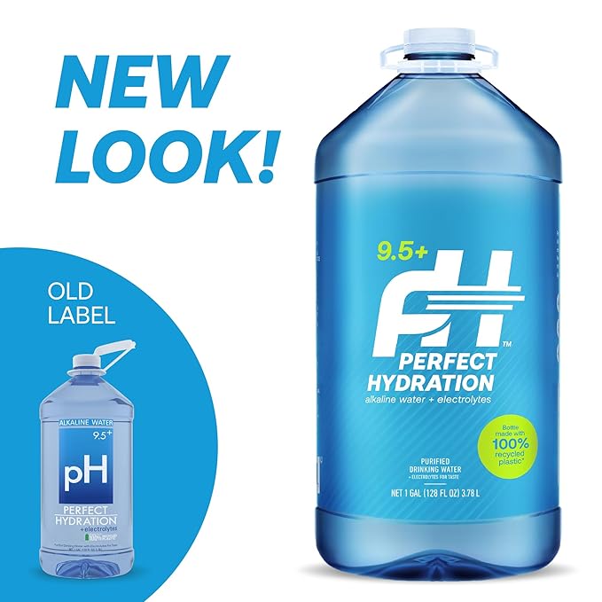 Perfect Hydration 9.5+ pH Alkaline Drinking Water, Electrolyte Minerals for Taste, 1 Gallon (128 fl oz) Jug, Case of 4
