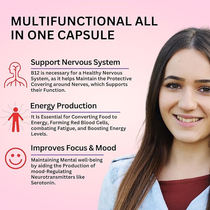 B12 with Hyaluronic Acid, Collagen and 25000 mcg B12 Methylcobalamin B1, B2, B2, B3, B3, B6, B6, B7 B7 Complex 60 Capsules