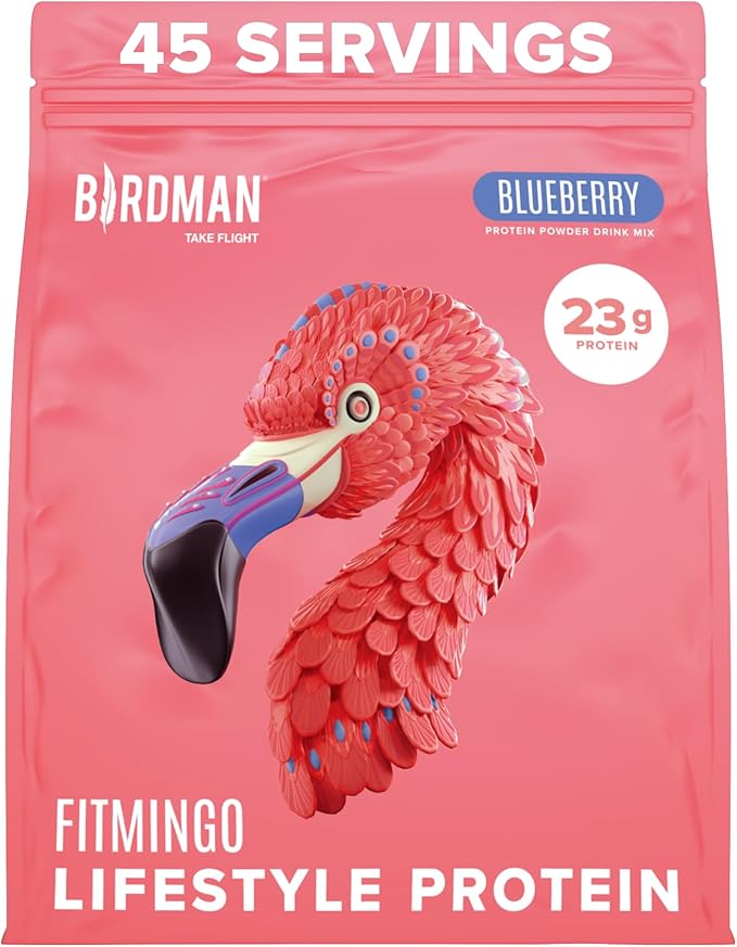 Birdman Fitmingo Vegan Protein Powder for Women with Inositol, Collagen Boosters, Hyaluronic Acid & Vitamins | Low Carb, Dairy Free, Lactose Free, Low Calorie, 22g Plant Based Blueberry Protein Powder