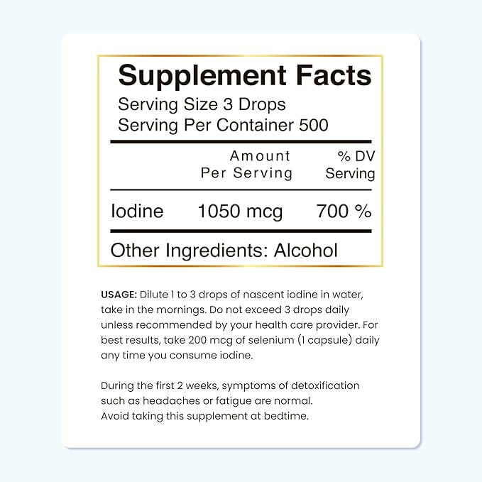 Coco March Nascent Iodine-Magnetized Iodine High Concentration, Thyroid & Metabolism Support, Gluten Free, Keto Friendly, Dairy Free, Soy Free, GMO Free, 1050 mcg Per Serving, 1 fl oz -500 Servings