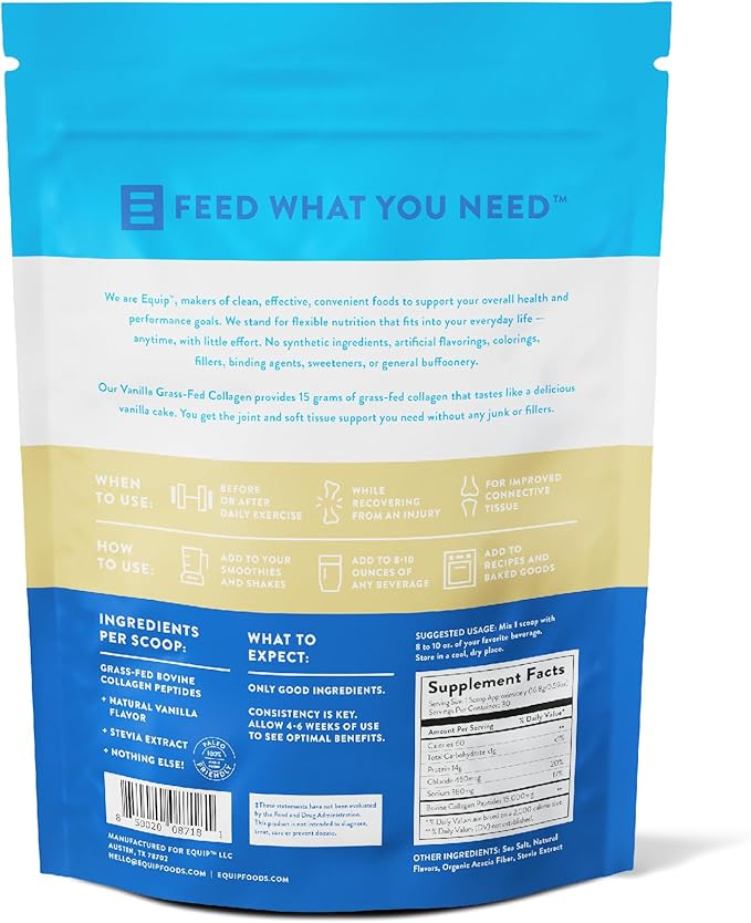 Equip Foods Grass Fed Collagen 100% Hydrolyzed 1.11 Pound,