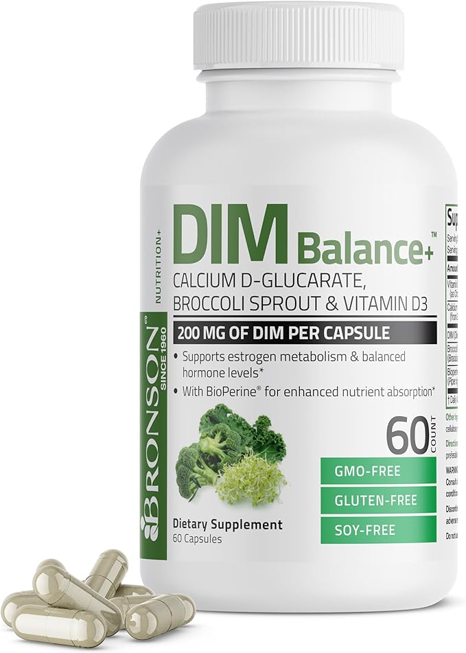 Bronson DIM Balance+ Calcium D-Glucarate, Broccoli D3 200 200 MG 60 Vegetarian