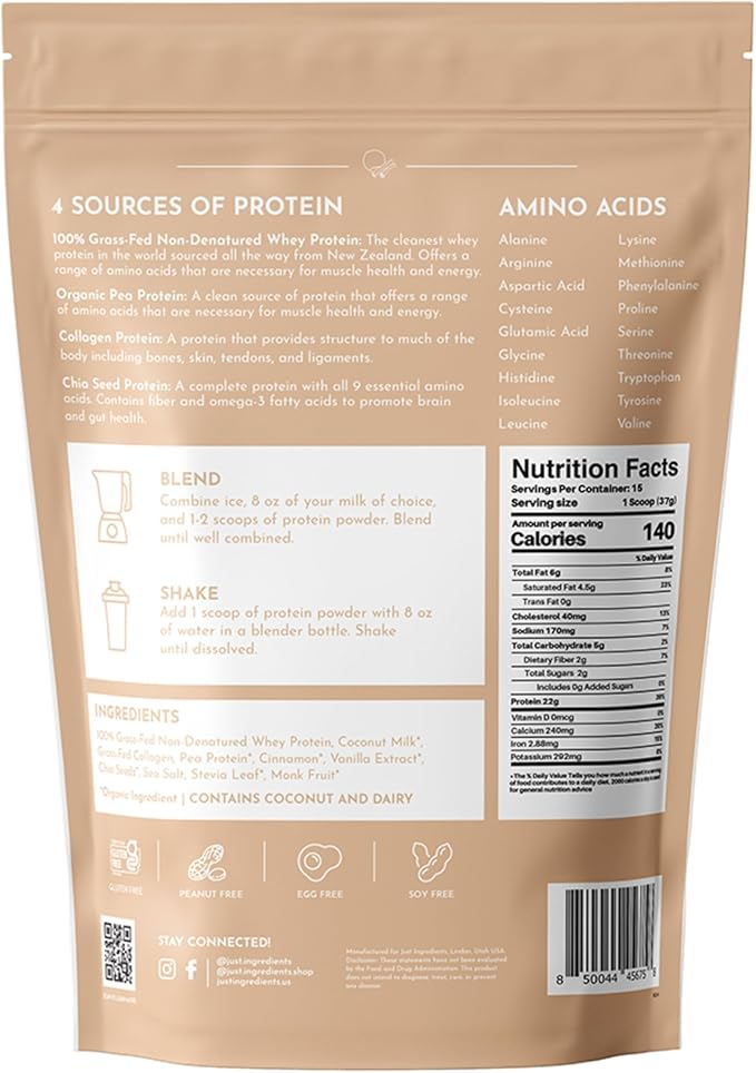 JUST INGREDIENTS Snickerdoodle Protein Powder | 15 Servings | 100% Grass-Fed Whey | Non-GMO, Gluten-Free, No Artificial Flavors