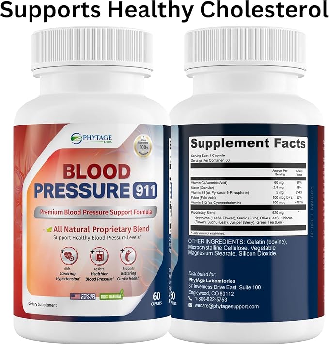 Blood Pressure 911 Premium Supplement - BP Support Pills. 60 Capsules
