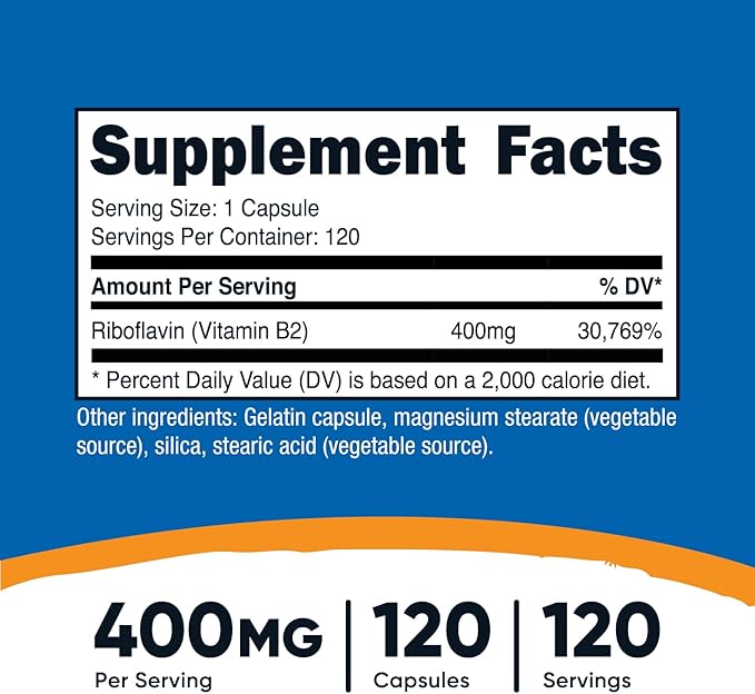 Nutricost Vitamin B2 (Riboflavin) 400mg, 120 Capsules
