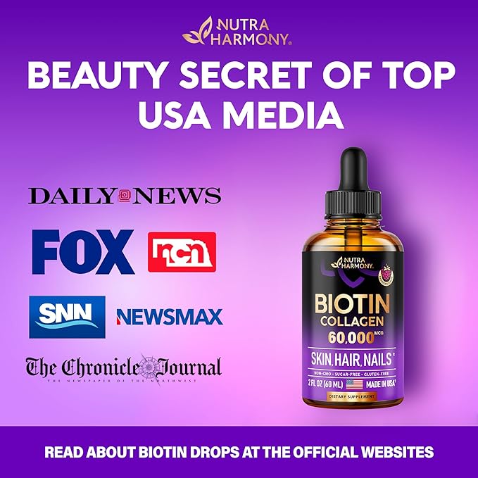 Liquid Biotin & Collagen 60000 mcg B7 Supplement 98% Faster