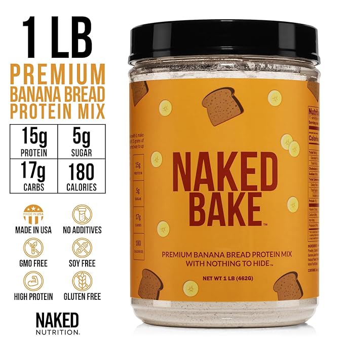 Naked Bake - Banana Bread Mix, Multi Purpose Protein Powder For Baking, Shakes, Pancakes, 15G Protein - Gluten Free, Non-Gmo, No Soy, No Artificial Sweeteners, Flavors Or Colors - 1 Lb
