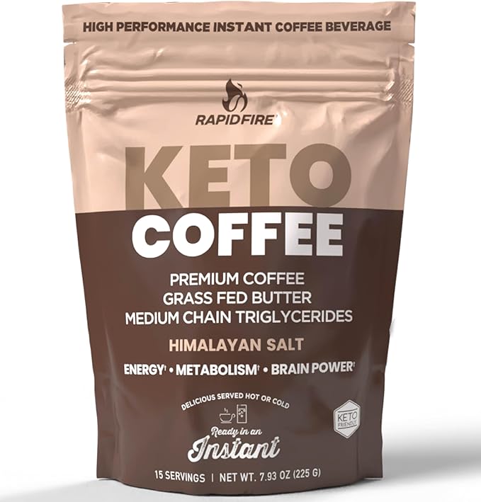 Rapidfire Ketogenic High Performance Instant Coffee Mix, Supports Energy and Metabolism, 15 Servings, brown, 7.93 ounce (pack of 1)